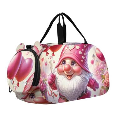 Imagem de Bolsa esportiva para meninos Highland Cow Pink Glasses Overnight Weekender Bolsa de viagem para meninas, gnomo rosa, Clássico