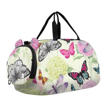Imagem de Bolsa esportiva Bees com asas brancas, preto, amarelo, para meninas, viagem, criança, fim de semana, bolsa esportiva para meninos, Borboleta, libélula, hortênsia, Clássico