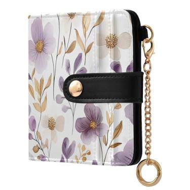 Imagem de SEHANY Carteira feminina elegante com flores roxas com bloqueio de RFID, compacto, porta-cartão de crédito de couro PU, dobrável para moedas, carteiras para mulheres e adolescentes