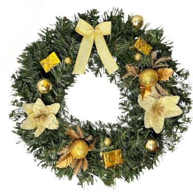 Imagem de Guirlanda De Natal Grande Decorada 40cm Com Flores LaçO Brilho Para Porta PeçA Central Para A Mesa De Jantar DecoraçãO De Parede DecoraçãO Para Lareira Guirlanda De Natal(Dourada)