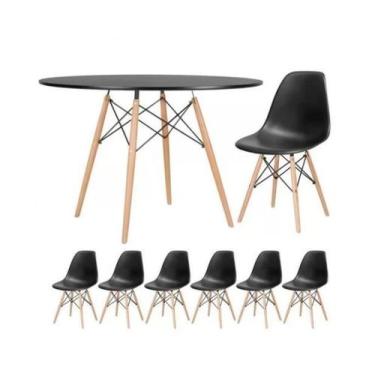 Imagem de Conjunto de Mesa Redonda Eames 100cm Preto + 6 Cadeiras Eiffel Dsw Pre