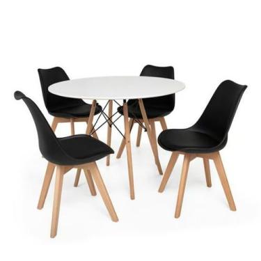 Imagem de Conjunto Mesa De Jantar Eiffel 80cm Branca Com 4 Cadeiras Eames Wood L