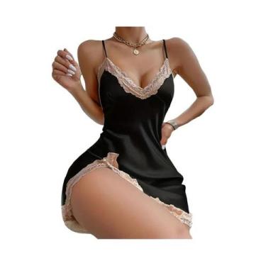 Imagem de Camisola De Noite Elegante Em Renda E Cetim, Sem Costas, Sexy, Com Dec