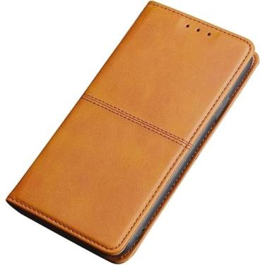 Imagem de AEHON Capa para iPhone 14/14 Plus/14 Pro/14 Pro Max, Carteira de Couro Flip Folio Case, Suporte de Cartão Suporte Fivela Magnética À Prova de Choque Proteção TPU Interior Shell (Cor: Marrom Claro, Tamanho: 14 Pro 6,1 polegadas