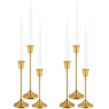 Imagem de Tunyet Castiçais, 6 peças de castiçal de metal, castiçais para castiçais, suporte de vela para lareira de casamento, presente de inauguração de casa (ouro latão, 6 peças 16,5 x 19 x 21 cm)
