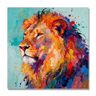 Imagem de NHLDZYH Respingo de tinta leão pintura em tela abstrata arte animal mural vívido chama a atenção para sala de estar decoração de casa moderna. A19. 80 x 80 cm. Apenas tela
