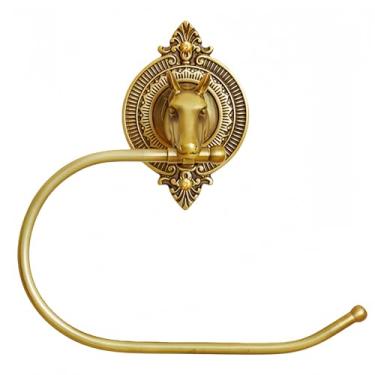 Imagem de TerkCo Anel de toalha de cabeça de cavalo vintage, suporte de toalha de mão decorativo de latão dourado, suporte de papel higiênico para cozinha, acessórios de banheiro (ouro)