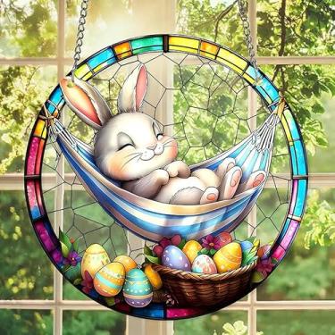Imagem de Balão coelho ovo plano acrílico pendurado ornamento 20 cm Suncatcher The Easter Bunny Egg Gift Troca Ideias Decoração de quarto pendurado