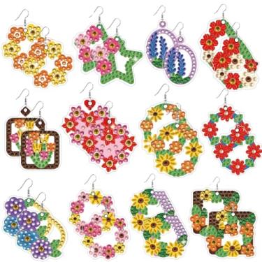 Imagem de BEUNITONE Kits de fabricação de brincos de arte de diamante de grinalda floral, design de flores e folhas, brincos de arte de cristal estilo romântico, kits de fabricação de joias para mulheres
