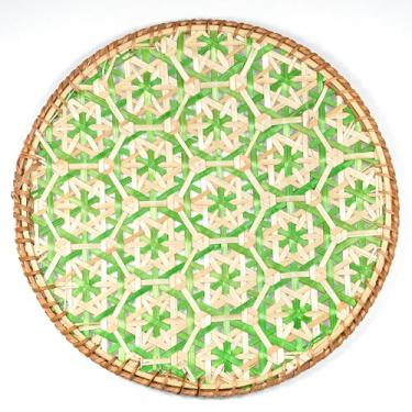 Imagem de Jogo americano redondo para jantar, 1 peça de jogo americano de mesa de tecido boho 25 cm lavável para festa de casamento, tapetes cristãos, cozinha doméstica, mesa de centro (verde)