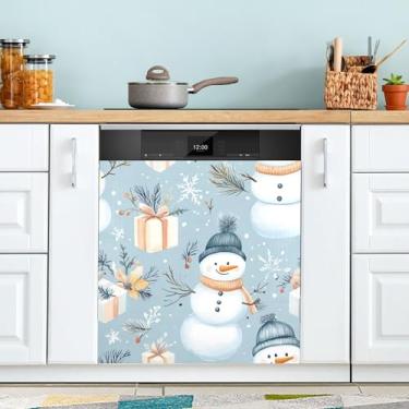 Imagem de xigua Linda capa magnética de boneco de neve de Natal, adesivos magnéticos decorativos antiarranhões para painel de geladeira e lava-louças, decoração personalizada de cozinha doméstica 58 x 66 cm