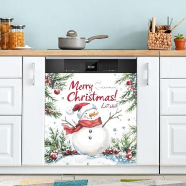 Imagem de xigua Linda capa magnética de boneco de neve de Natal, adesivos magnéticos decorativos antiarranhões para painel de geladeira e lava-louças, decoração personalizada de cozinha doméstica 58 x 66 cm