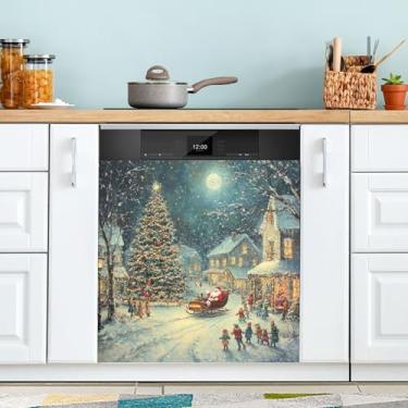 Imagem de xigua Capa de ímã de lava-louças de cena de Natal, adesivos magnéticos decorativos antiarranhões para painel de geladeira e lava-louças, decoração personalizada de cozinha doméstica 58 x 66 cm