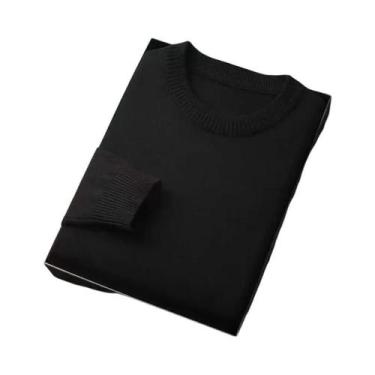 Imagem de Suéter Masculino Slim Fit Com Gola Redonda, Leve, Tricotado, Manga Lon