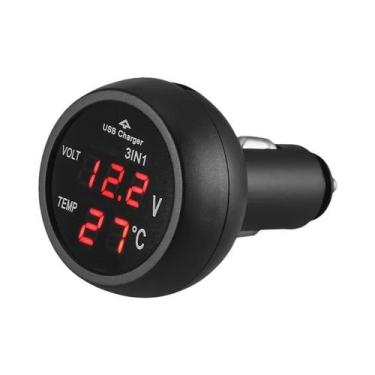 Imagem de Carregador De Carro 12/24V 3 Em 1 Com Voltímetro, Termômetro E Monitor