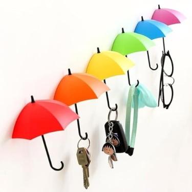 Imagem de 3 peças de guarda-chuva colorido gancho de parede chaveiro suporte de alfinete de cabelo organizador decorativo (tamanho: tamanho único) (vermelho + laranja)