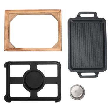 Imagem de AYNEFY Churrasqueira de Mesa, Queimadores, Grelha Superior Plana à Prova de Bastão, Panela Revestida Com Base de Madeira, Fogão Portátil a álcool, Grelhas Compactas para Churrasco