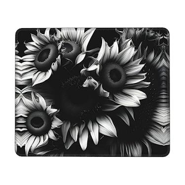 Imagem de Mouse pad com estampa de girassóis preto e branco, superfície macia e base de borracha, mousepads de tecido macio - uma peça