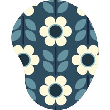 Imagem de Mouse Pad Ergonômico Gota Flores Minimalistas Brancas e Hastes Azuis