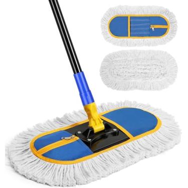 Imagem de SOBONNE Mop Comercial De 16" Para Limpeza Pisos - Vassoura Industrial Úmida E Seca Com 2 Esfregões Laváveis, Madeira, Vinil, Laminado, Pátios Armazéns, Azul