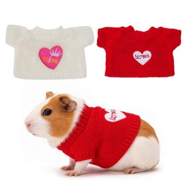 Imagem de Pacote com 2 roupas de porquinho-da-índia para hamster, roupas de malha para animais pequenos, roupas de inverno para dia dos namorados (tamanho único, dia dos namorados-1)