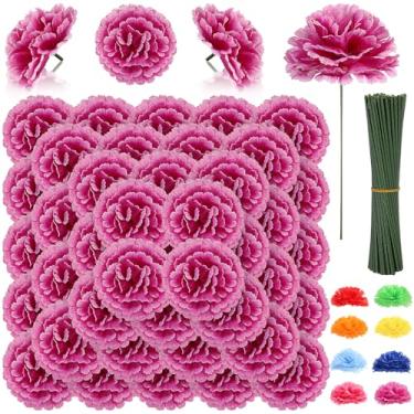 Imagem de LELEE 108 peças de flores de cabeça de cravo com haste - flores artificiais roxas cravos a granel - flor falsa de cravo de seda para decoração de buquê de casamento, faça você mesmo, centro de mesa de