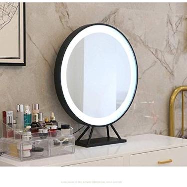 Imagem de Espelhos iluminados por LED para banheiro montado na parede com luzes e almofada de demissor de alumínio para banheiro (tamanho: 60 x 70 cm)