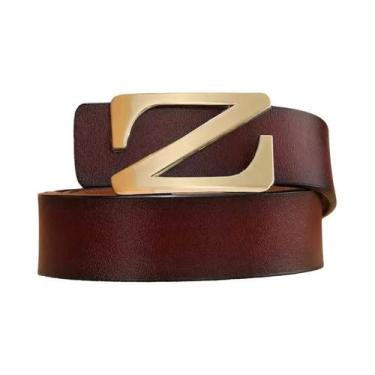 Imagem de Cinto De Couro Masculino Oversized Com Fivela Lisa Retrô Em Couro De V