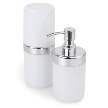 Imagem de Kit Banheiro Acessórios Pia Lavabo Acquaset Branco 2 Peças Dispenser S