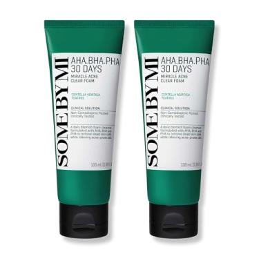 Imagem de SOME BY MI AHA BHA PHA 30 Days Miracle Acne Clear Foam – Pacote com 2 – Sabonete facial coreano para acne para pele lisa e clara – Limpador de ácido salicílico para esfoliação e controle de sebo