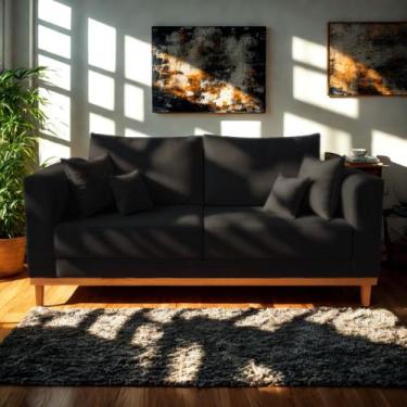 Imagem de Sofá Viena Beny 3 Lugares Com Base de Madeira Suede Preto - Madeira De