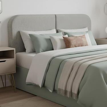 Imagem de Cabeceira Painel Estofada Clean em Linho Design Orgânico | Cabeceira para Cama Box Casal e Queen | Painel Minimalista Moderno(Linho Cinza,Queen (160 cm))