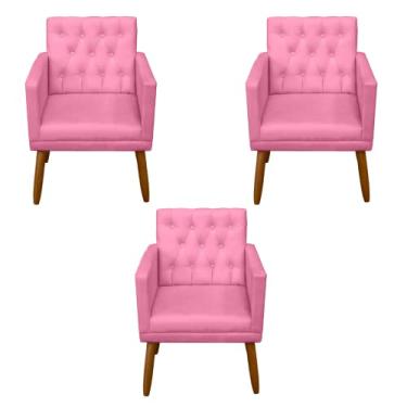 Imagem de Kit 3 Poltronas cadeira decorativa para sala de estar recepção escritório (Rosa)