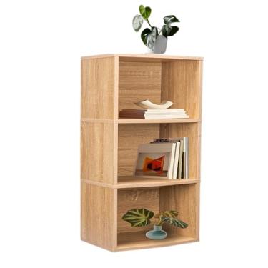 Imagem de YCICI Estante de livros, estante, prateleiras de armazenamento independentes, estante aberta para quarto, pequena estante para sala de estar e escritório (natural, retângulo de 3 camadas)
