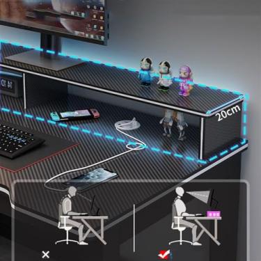 Imagem de Mesa de PC duplo para casa, mesa de estudante, casa, quarto, escritório, fibra de carbono, simples, para jogos (preto, 120 x 60 x 75 cm)