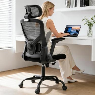 Imagem de Morkprism Cadeira de escritório, cadeira de escritório ergonômica com suporte lombar ajustável 2D, encosto de cabeça 3D, braços 2D, 150 kg, cadeiras executivas giratórias giratórias giratórias de 150