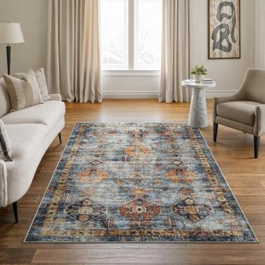 Imagem de Bloom Rugs Tapete lavável antiderrapante 1,8 m x 1,8 m - Tapete de área com borda tradicional azul/laranja para sala de estar, quarto, sala de jantar e cozinha - Tamanho exato: 1,5 x 18 m