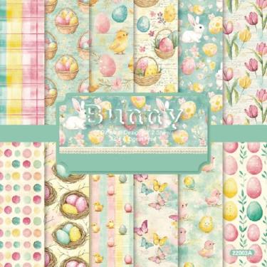 Imagem de 24 folhas 15,2 cm x 15,2 cm, papel de coelhinho e ovo, padrão de ovo de coelho, cartolina de um lado para álbum de fotos, diário de scrapbook (22003A)