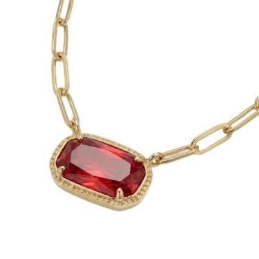 Imagem de DEPHINI Colar com pingente feminino – Colar com clipe de papel banhado a ouro 18 K com zircônia cúbica de corte esmeralda rosa – Presente moderno para ela, Small, Metal, Zircônia cúbica