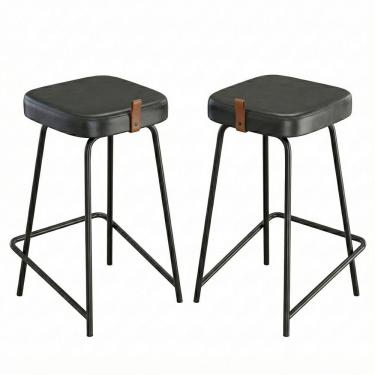 Imagem de Kit 02 Banquetas Médias Para Cozinha Vik Estofada Couríssimo Preto - Desk Design