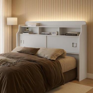 Imagem de Cabeceira Box Casal 1,40 Jessica Com Prateleira Nicho e Porta de Corre