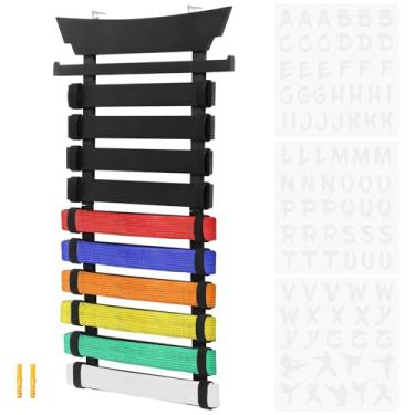 Imagem de Rack de exibição de cinto de karatê com 10 ou 12 cintos com gancho de medalha e adesivos, suporte de exibição de cinto de artes marciais montado na parede, organizador de cinto de Taekwondo destacável