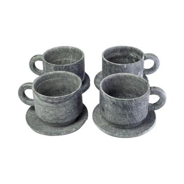 Imagem de Kit 4 Xícara De Café Com Pires Em Pedra Sabão Servir 50Ml.