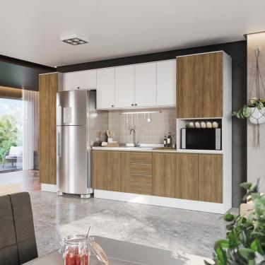 Imagem de Cozinha Modulada Celeste Kappesberg 100% MDF Branco/Nogueira 8 Peças