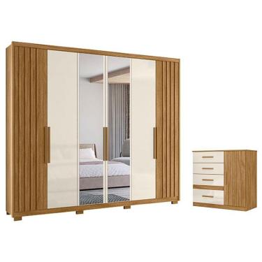 Imagem de Guarda Roupa Casal Araguaia E Cômoda Vênus Freijó Off White Com Espelho - Moval