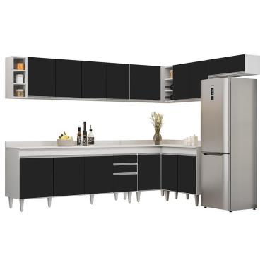 Imagem de Armário De Cozinha Modulado De Canto 8 Peças Cp26 Balcão Com Tampo Branco/preto - Lumil