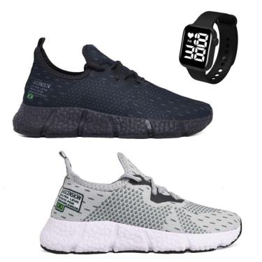 Imagem de Kit 2 Pares de Tênis Ascension Ultraleve + Relogio Quadrado Cor:;Gênero:Masculino;Tamanho:38-Masculino