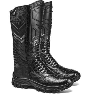 Imagem de Bota Masculina Couro Cano Alto Trabalho Militar Zíper Resistente-Masculino