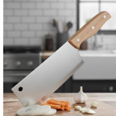 Imagem de Cutelo Cozinha Aço Inox Lâmina Larga Cabo De Madeira - genérica