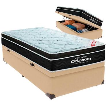 Imagem de Cama Box Baú Solteiro e Colchão Elegant Molas Ensacadas Ortobom Ocre